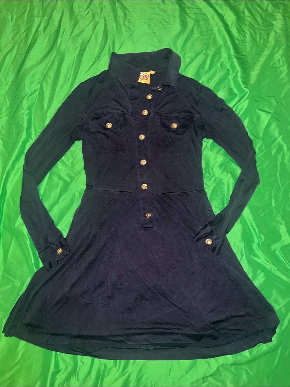 Tory Burch Navy Long-Sleeve Shirt Dress with Gold Buttons XS - Picture 3 of 9
